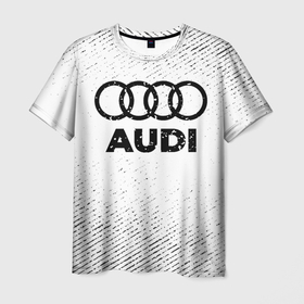 Мужская футболка 3D с принтом Audi с потертостями на светлом фоне в городе Новоалтайск, 100% полиэфир | прямой крой, круглый вырез горловины, длина до линии бедер | Тематика изображения на принте: 