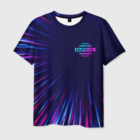 Мужская футболка 3D с принтом Haval neon speed lines , 100% полиэфир | прямой крой, круглый вырез горловины, длина до линии бедер | 
