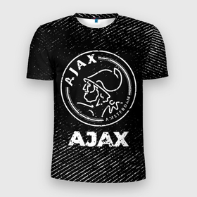 Мужская футболка 3D Slim с принтом Ajax с потертостями на темном фоне в городе Новоалтайск, 100% полиэстер с улучшенными характеристиками | приталенный силуэт, круглая горловина, широкие плечи, сужается к линии бедра | 