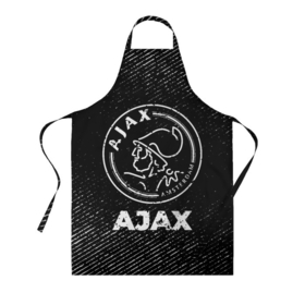 Фартук 3D с принтом Ajax с потертостями на темном фоне в городе Новоалтайск, 100% полиэстер | общий размер — 65 х 85 см, ширина нагрудника — 26 см, горловина — 53 см, длина завязок — 54 см, общий обхват в поясе — 173 см. Принт на завязках и на горловине наносится с двух сторон, на основной части фартука — только с внешней стороны | 