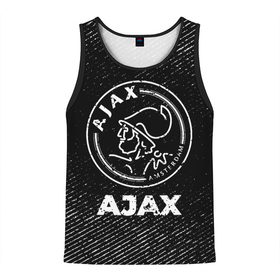 Мужская майка 3D с принтом Ajax с потертостями на темном фоне в городе Новоалтайск, 100% полиэстер | круглая горловина, приталенный силуэт, длина до линии бедра. Пройма и горловина окантованы тонкой бейкой | 