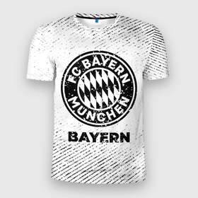 Мужская футболка 3D Slim с принтом Bayern с потертостями на светлом фоне в Тюмени, 100% полиэстер с улучшенными характеристиками | приталенный силуэт, круглая горловина, широкие плечи, сужается к линии бедра | 