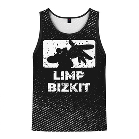 Мужская майка 3D с принтом Limp Bizkit с потертостями на темном фоне в городе Новоалтайск, 100% полиэстер | круглая горловина, приталенный силуэт, длина до линии бедра. Пройма и горловина окантованы тонкой бейкой | 