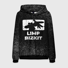 Мужская толстовка 3D с принтом Limp Bizkit с потертостями на темном фоне в городе Новоалтайск, 100% полиэстер | двухслойный капюшон со шнурком для регулировки, мягкие манжеты на рукавах и по низу толстовки, спереди карман-кенгуру с мягким внутренним слоем. | 