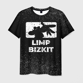 Мужская футболка 3D с принтом Limp Bizkit с потертостями на темном фоне , 100% полиэфир | прямой крой, круглый вырез горловины, длина до линии бедер | Тематика изображения на принте: 