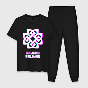 Мужская пижама хлопок с принтом Breaking Benjamin glitch rock в Курске, 100% хлопок | брюки и футболка прямого кроя, без карманов, на брюках мягкая резинка на поясе и по низу штанин
 | 