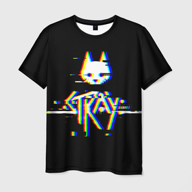 Мужская футболка 3D с принтом Stray glitch logo в Курске, 100% полиэфир | прямой крой, круглый вырез горловины, длина до линии бедер | Тематика изображения на принте: 