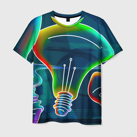 Мужская футболка 3D с принтом Неоновые лампы   коллаж , 100% полиэфир | прямой крой, круглый вырез горловины, длина до линии бедер | 