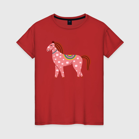 Женская футболка хлопок с принтом Красочная лошадка в Белгороде, 100% хлопок | прямой крой, круглый вырез горловины, длина до линии бедер, слегка спущенное плечо | 