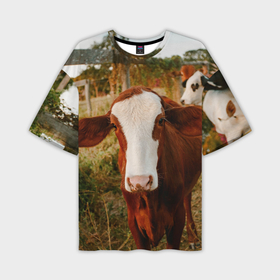 Мужская футболка OVERSIZE 3D с принтом Милая коровка в Санкт-Петербурге,  |  | 