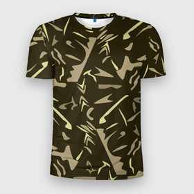 Мужская футболка 3D Slim с принтом Камуфляж абстракт милитари хаки в Курске, 100% полиэстер с улучшенными характеристиками | приталенный силуэт, круглая горловина, широкие плечи, сужается к линии бедра | 
