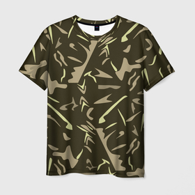 Мужская футболка 3D с принтом Камуфляж абстракт милитари хаки , 100% полиэфир | прямой крой, круглый вырез горловины, длина до линии бедер | 