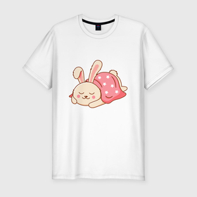 Мужская футболка хлопок Slim с принтом Спящий кролик в Петрозаводске, 92% хлопок, 8% лайкра | приталенный силуэт, круглый вырез ворота, длина до линии бедра, короткий рукав | Тематика изображения на принте: 