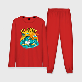 Мужская пижама с лонгсливом хлопок с принтом Акула серфингист будь свободным ,  |  | 