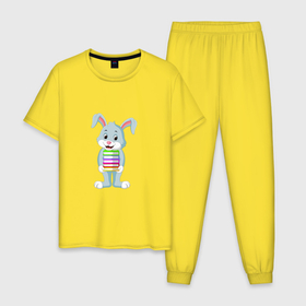 Мужская пижама хлопок с принтом Книжный кролик , 100% хлопок | брюки и футболка прямого кроя, без карманов, на брюках мягкая резинка на поясе и по низу штанин
 | 