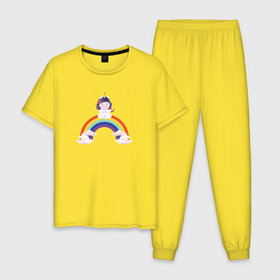 Мужская пижама хлопок с принтом Единорог выполняет упражнения йоги на радуге в Новосибирске, 100% хлопок | брюки и футболка прямого кроя, без карманов, на брюках мягкая резинка на поясе и по низу штанин
 | 