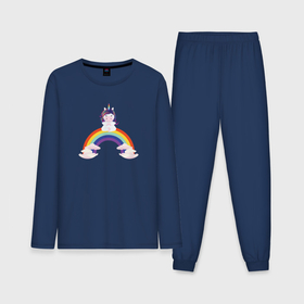 Мужская пижама хлопок (с лонгсливом) с принтом Единорог выполняет упражнения йоги на радуге ,  |  | 