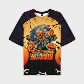 Мужская футболка OVERSIZE 3D с принтом Хэллоуин   тыква в Белгороде,  |  | 