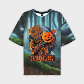 Мужская футболка OVERSIZE 3D с принтом Хэллоуин   убийца и тыква в Белгороде,  |  | 