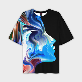 Мужская футболка OVERSIZE 3D с принтом Профиль девушки   иллюзия ,  |  | 