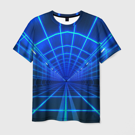 Мужская футболка 3D с принтом Неоновый туннель в Курске, 100% полиэфир | прямой крой, круглый вырез горловины, длина до линии бедер | Тематика изображения на принте: 