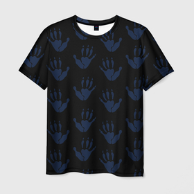 Мужская футболка 3D с принтом Лапки опоссума (синие на чёрном) в Тюмени, 100% полиэфир | прямой крой, круглый вырез горловины, длина до линии бедер | 