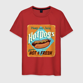 Мужская футболка хлопок с принтом Hot Dogs   always hot  Fresh в Белгороде, 100% хлопок | прямой крой, круглый вырез горловины, длина до линии бедер, слегка спущенное плечо. | 