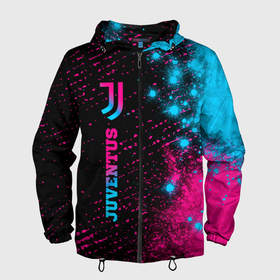 Мужская ветровка 3D с принтом Juventus   neon gradient: по вертикали в Кировске, 100% полиэстер | подол и капюшон оформлены резинкой с фиксаторами, два кармана без застежек по бокам, один потайной карман на груди | 