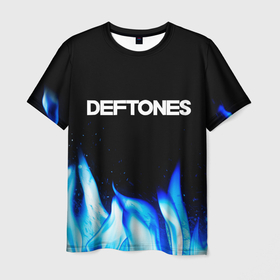 Мужская футболка 3D с принтом Deftones blue fire в Санкт-Петербурге, 100% полиэфир | прямой крой, круглый вырез горловины, длина до линии бедер | 