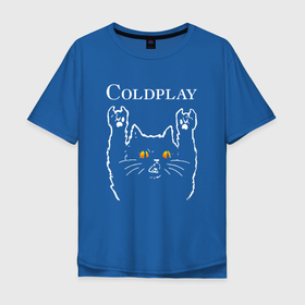 Мужская футболка хлопок Oversize с принтом Coldplay rock cat в Новосибирске, 100% хлопок | свободный крой, круглый ворот, “спинка” длиннее передней части | 
