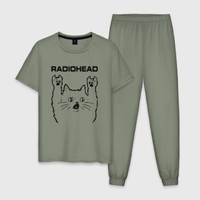 Мужская пижама хлопок с принтом Radiohead   rock cat в Екатеринбурге, 100% хлопок | брюки и футболка прямого кроя, без карманов, на брюках мягкая резинка на поясе и по низу штанин
 | 