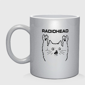 Кружка керамическая с принтом Radiohead   rock cat в Белгороде, керамика | объем — 330 мл, диаметр — 80 мм. Принт наносится на бока кружки, можно сделать два разных изображения | 