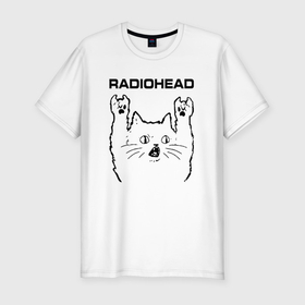Мужская футболка хлопок Slim с принтом Radiohead   rock cat в Екатеринбурге, 92% хлопок, 8% лайкра | приталенный силуэт, круглый вырез ворота, длина до линии бедра, короткий рукав | 