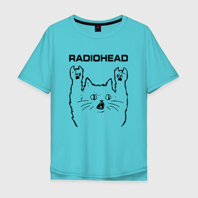 Мужская футболка хлопок Oversize с принтом Radiohead   rock cat в Кировске, 100% хлопок | свободный крой, круглый ворот, “спинка” длиннее передней части | 