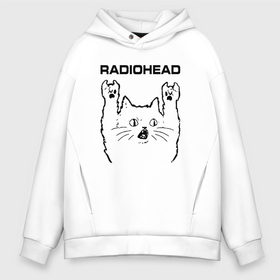 Мужское худи Oversize хлопок с принтом Radiohead   rock cat в Курске, френч-терри — 70% хлопок, 30% полиэстер. Мягкий теплый начес внутри —100% хлопок | боковые карманы, эластичные манжеты и нижняя кромка, капюшон на магнитной кнопке | 
