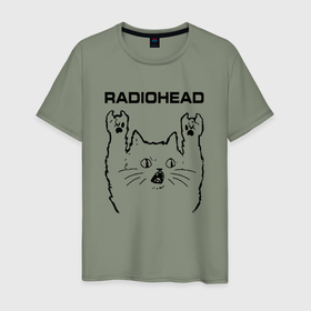 Мужская футболка хлопок с принтом Radiohead   rock cat в Новосибирске, 100% хлопок | прямой крой, круглый вырез горловины, длина до линии бедер, слегка спущенное плечо. | 