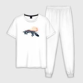 Мужская пижама хлопок с принтом Прыгающая Лисичка в Екатеринбурге, 100% хлопок | брюки и футболка прямого кроя, без карманов, на брюках мягкая резинка на поясе и по низу штанин
 | Тематика изображения на принте: 