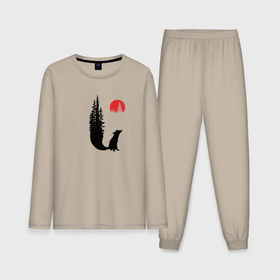 Мужская пижама хлопок (с лонгсливом) с принтом Лиса и Луна в Тюмени,  |  | 