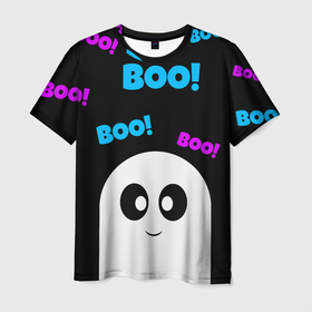 Мужская футболка 3D с принтом Веселое привидение Boo в Белгороде, 100% полиэфир | прямой крой, круглый вырез горловины, длина до линии бедер | 