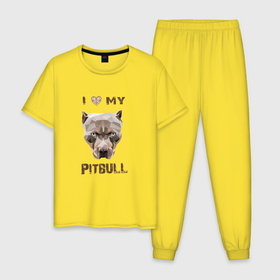 Мужская пижама хлопок с принтом I Love My Pitbull в Санкт-Петербурге, 100% хлопок | брюки и футболка прямого кроя, без карманов, на брюках мягкая резинка на поясе и по низу штанин
 | 