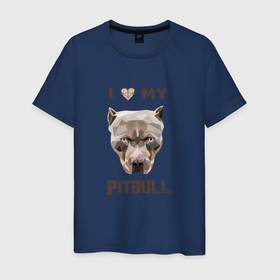 Мужская футболка хлопок с принтом I Love My Pitbull в Тюмени, 100% хлопок | прямой крой, круглый вырез горловины, длина до линии бедер, слегка спущенное плечо. | 