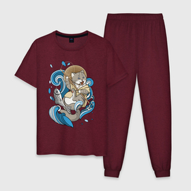 Мужская пижама хлопок с принтом кот рыбак в Кировске, 100% хлопок | брюки и футболка прямого кроя, без карманов, на брюках мягкая резинка на поясе и по низу штанин
 | Тематика изображения на принте: 