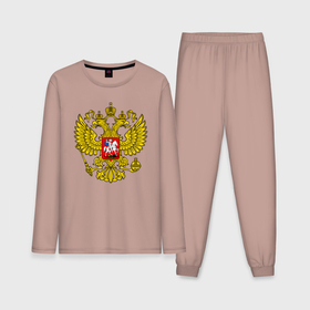 Мужская пижама хлопок (с лонгсливом) с принтом Герб России   прозрачный фон в Санкт-Петербурге,  |  | 