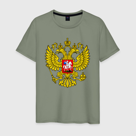 Мужская футболка хлопок с принтом Герб России   прозрачный фон в Тюмени, 100% хлопок | прямой крой, круглый вырез горловины, длина до линии бедер, слегка спущенное плечо. | 