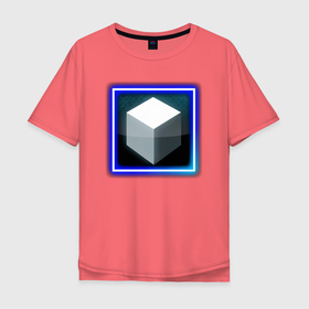 Мужская футболка хлопок Oversize с принтом Белый геометрический куб с сиянием в Курске, 100% хлопок | свободный крой, круглый ворот, “спинка” длиннее передней части | 