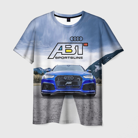 Мужская футболка 3D с принтом Audi ABT    sportsline на трассе в Тюмени, 100% полиэфир | прямой крой, круглый вырез горловины, длина до линии бедер | 