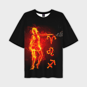 Мужская футболка OVERSIZE 3D с принтом Огненные знаки зодиака : овен, лев, стрелец в Кировске,  |  | Тематика изображения на принте: 