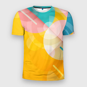Мужская футболка 3D Slim с принтом Геометрическая абстракция в солнечных тонах в Тюмени, 100% полиэстер с улучшенными характеристиками | приталенный силуэт, круглая горловина, широкие плечи, сужается к линии бедра | Тематика изображения на принте: 