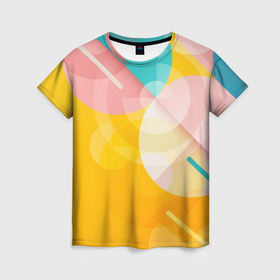 Женская футболка 3D с принтом Геометрическая абстракция в солнечных тонах в Тюмени, 100% полиэфир ( синтетическое хлопкоподобное полотно) | прямой крой, круглый вырез горловины, длина до линии бедер | 