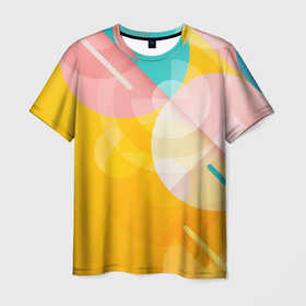 Мужская футболка 3D с принтом Геометрическая абстракция в солнечных тонах , 100% полиэфир | прямой крой, круглый вырез горловины, длина до линии бедер | 